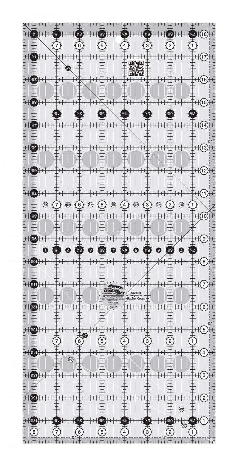 Creative Grids Quilt Ruler 8-1/2in x 18-1/2in Rectangle â€“ CGR818 â€“ Made in USA, Non-Slip Grip Acrylic Quilting, Sewing, Crafting, Patchwork Ruler for Measuring & Cutting Fabric - Image 1
